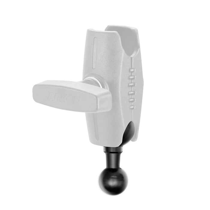 The 25mm (1 inch) Ball to 38mm (1.5 inch) Ball Adapter features a silver adjustable arm with a tightening knob and black ball joint base, RAM Mounts compatible for versatile device positioning.