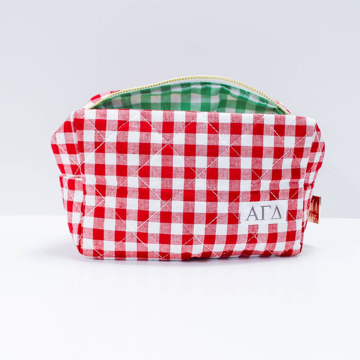 Duo Threads Alpha Gamma Delta Sorority Gingham Quilted Makeup Bag