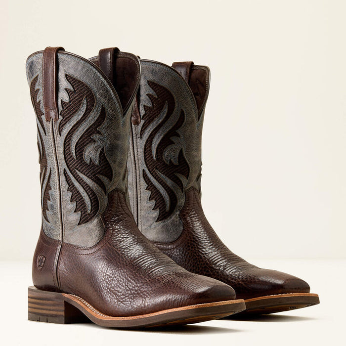 Ariat Men's Kanyon Toughstock VentTEK Wide Square Toe Cowboy Boot in Thunder Brown/Glacier Blue