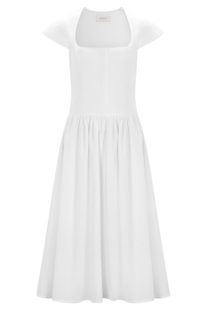 Ayla Cotton Fit And Flare Midi Dress - White