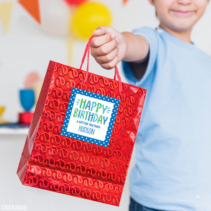Blue "Happy Birthday" Birthday Gift Labels