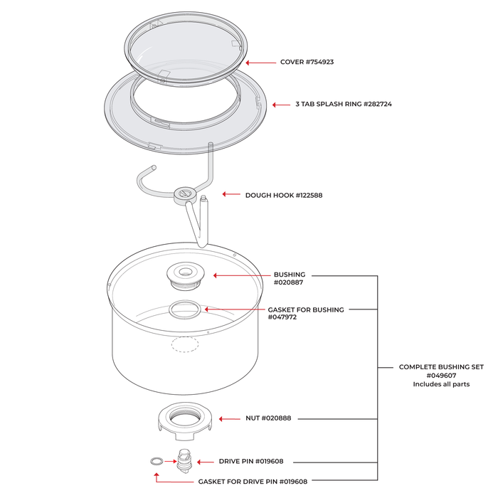 Technical diagram of the NutriMill bottom drive stainless steel bowl