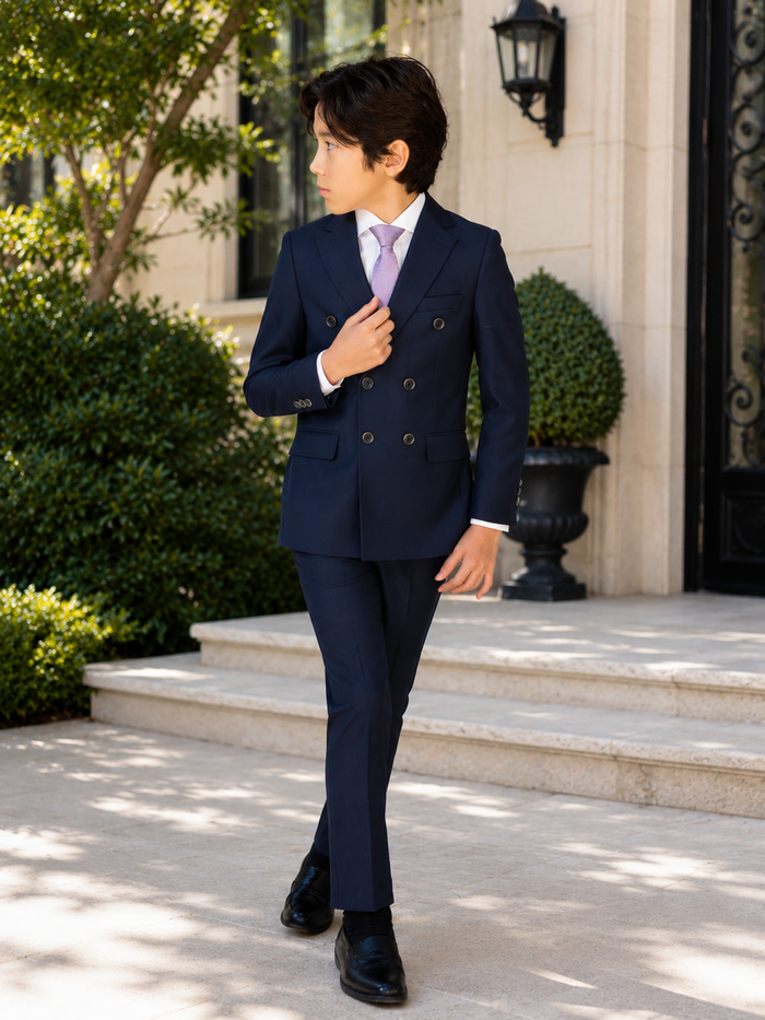 Boy's TR Suit -Double Breasted - Navy Pique