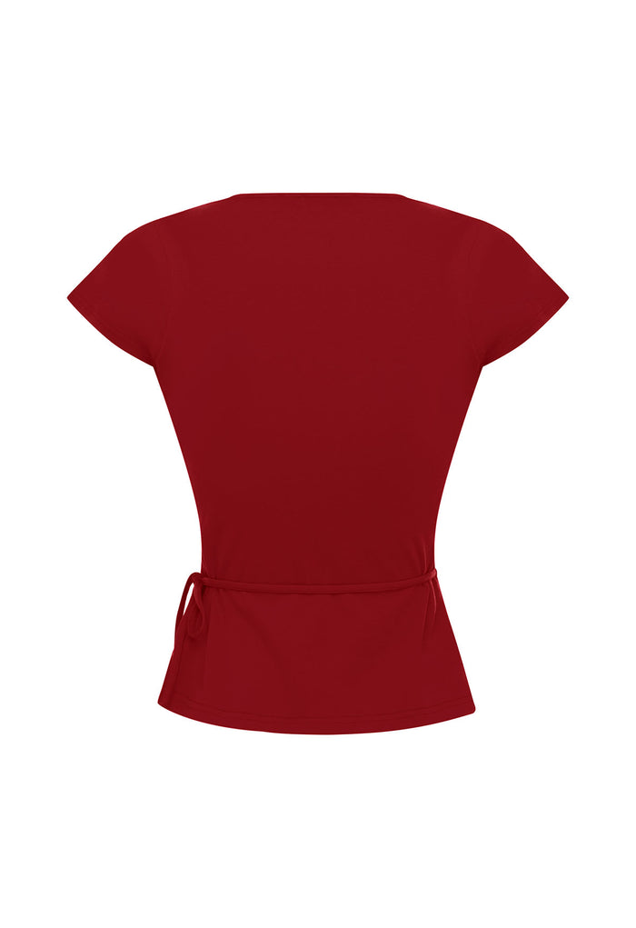 Cap-Sleeve Wrap Top Vino Rosso (Original Fit)