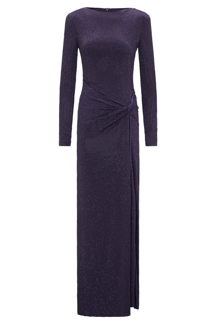 Deanna Long Sleeve Diamante Maxi Dress - Purple