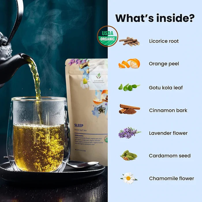 Gardenika Sleep Loose Leaf Herbal Tea, USDA Organic, Caffeine Free - 4 oz (114g) -