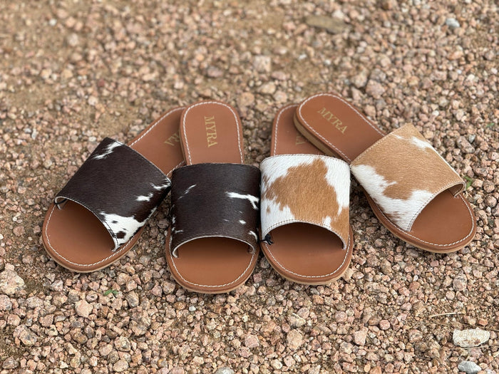 Genuine Cowhide Sandals - EbonyMulti6