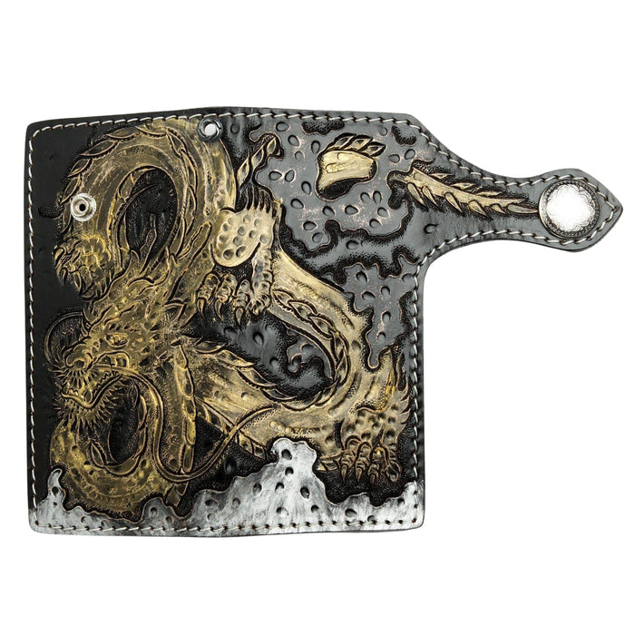 dragon carved real leather motorcycle biker wallet