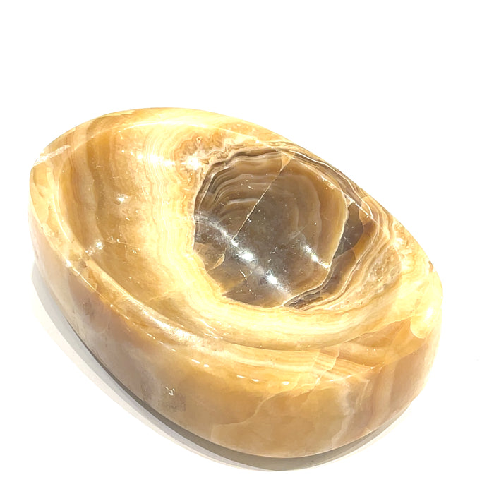 Large honey calcite oval bowl