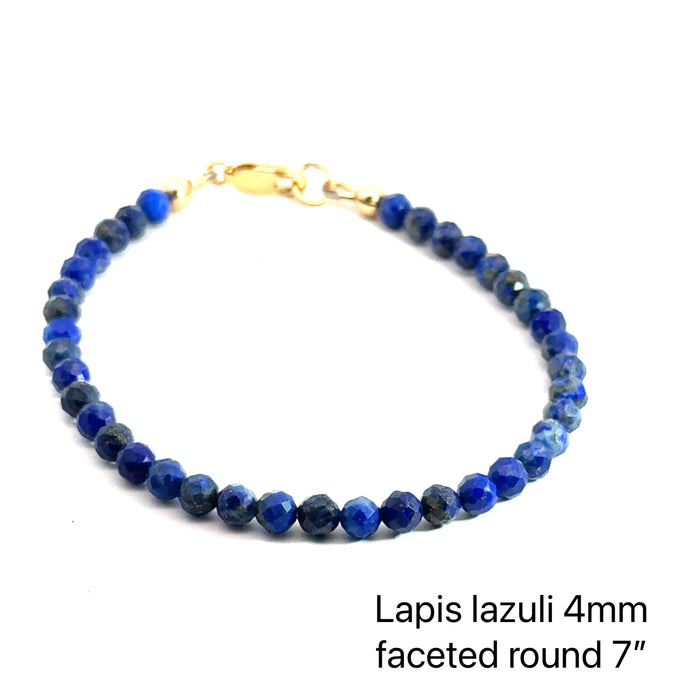 One 7'', 6mm faceted round Lapis Lazuli gemstone bracelet w/GF lobster claw