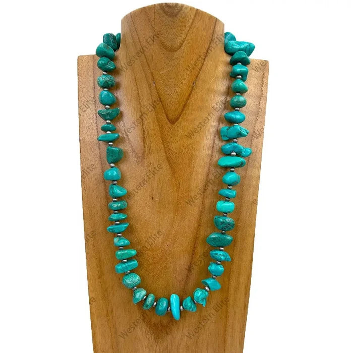 Large Blue Turquoise Nugget Beaded Necklace