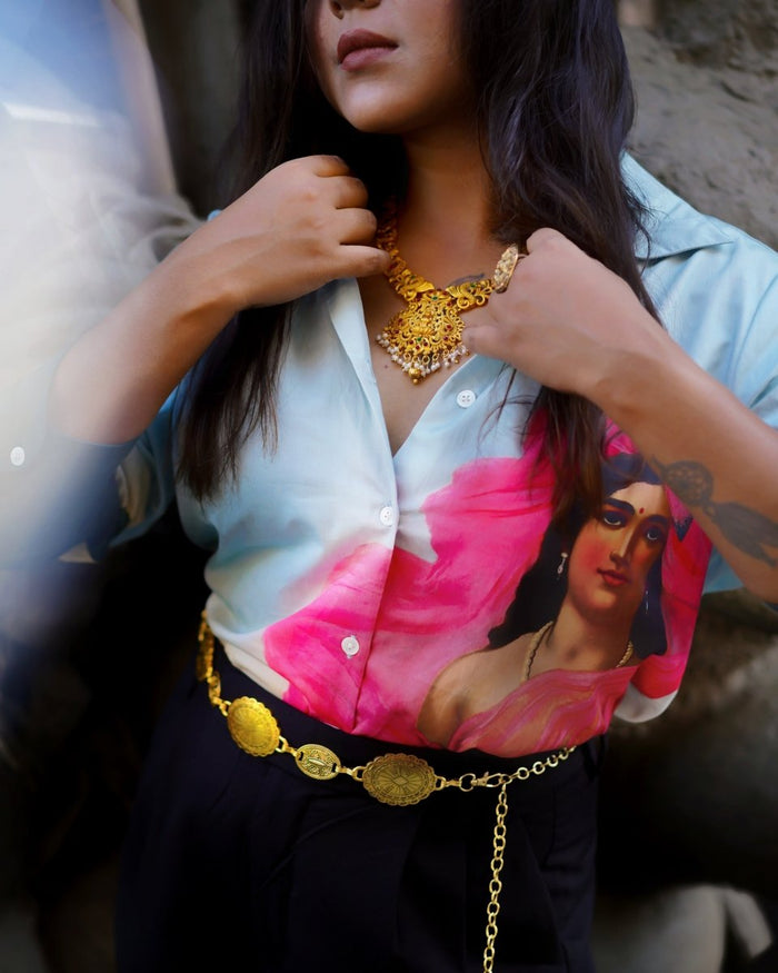 Padmini Blue Shirt for Women - Luxury Designer | Soft Cotton or Pure Linenย - Naymish Designs