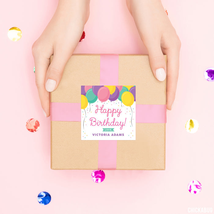 Pink Birthday Balloons Gift Labels
