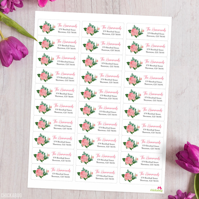 Pink Rose Address Labels