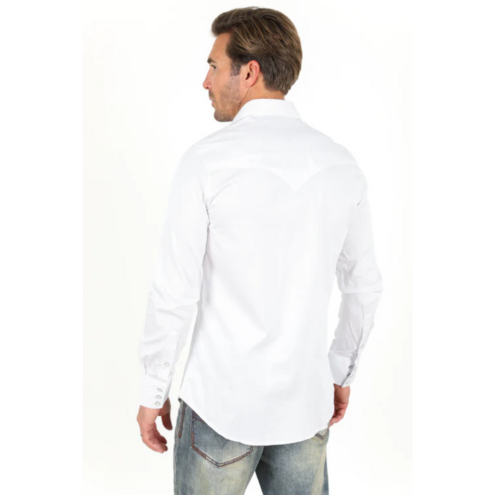 Platini Men's Single Pocket Logo Modern Fit Stretch Dress Shirt - White