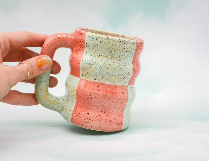 Red and Honeydew Checkerboard Mug