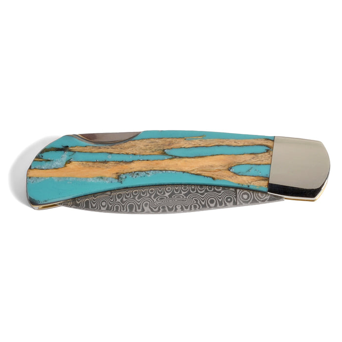 Santa Fe Stoneworks Cholla Cactus 3-inch Lockback Pocket Knife with Damascus Steel Blade, Turquoise