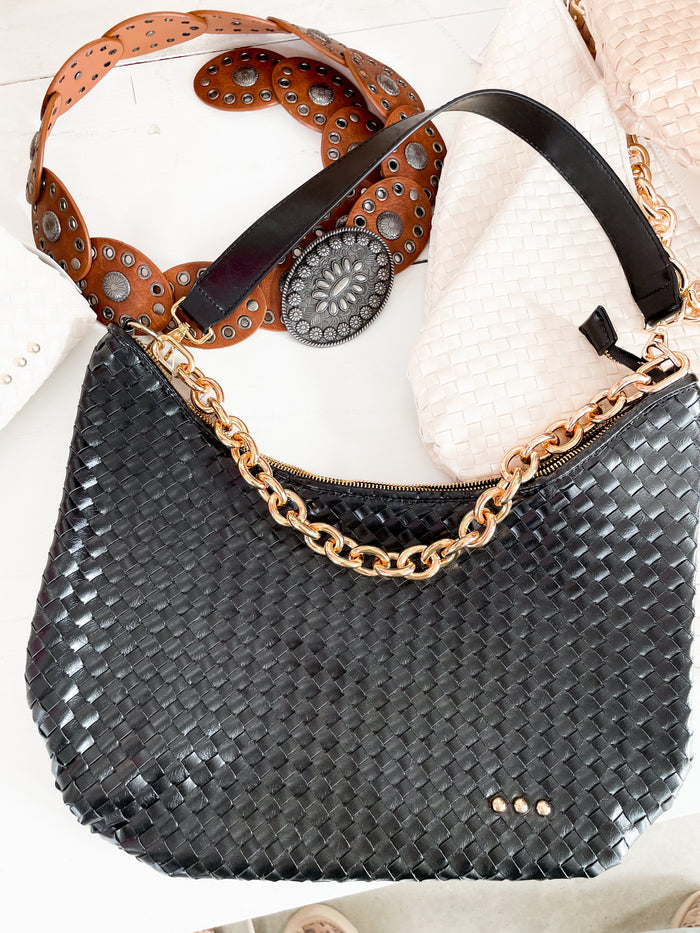 Sienna Slouchy Woven Shoulder Bag-Black