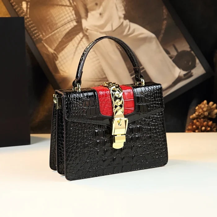 Black crocodile crossbody small square genuine leather evening gala FTF Market UK