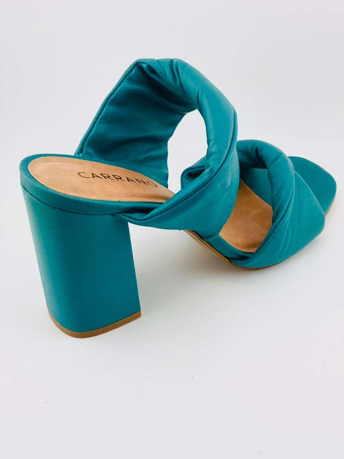 Soft Leather Block Heel Mule Sandle Puffy