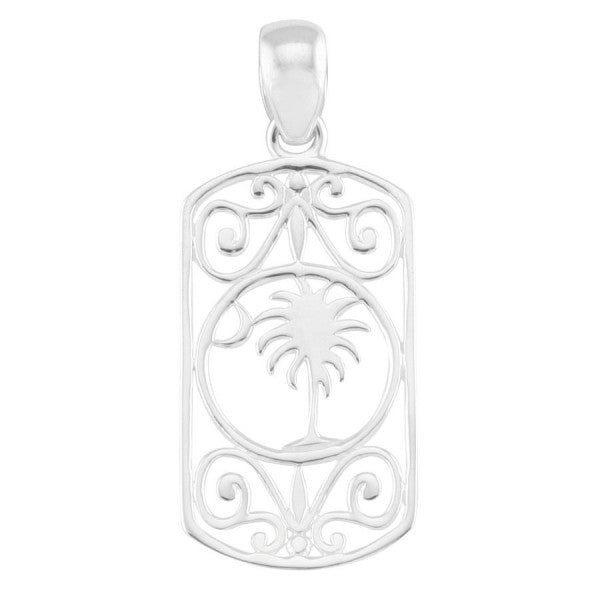 Southern Gates Sterling Silver Framed Rectangular Palmetto Tree and Moon Pendant