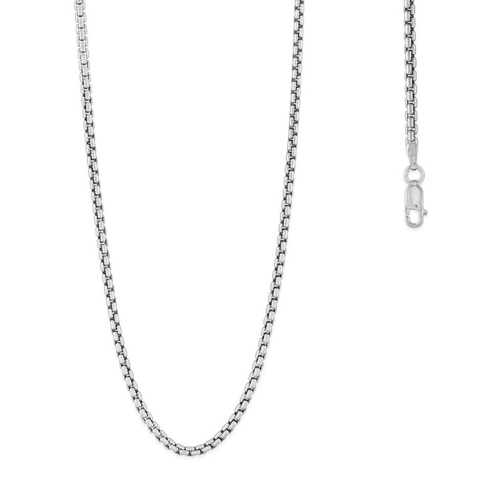 Sterling Silver 2.6mm Rhodium Plated Round Box Chain