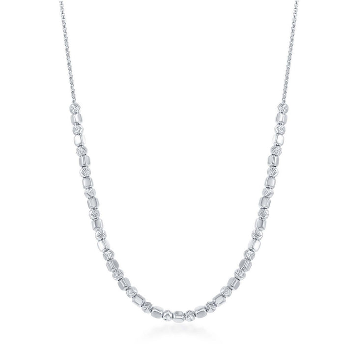 Sterling Silver Alternating Square Bead with Diamond Chevron Cut Bead Necklace