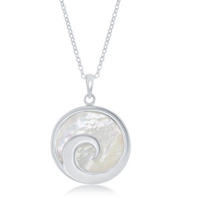 Sterling Silver Wave Design Round Mother of Pearl Reversible Necklace (92145)