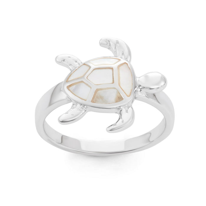 Sterling Silver White Mother of Pearl Turtle Ring, Size 8 (91918)