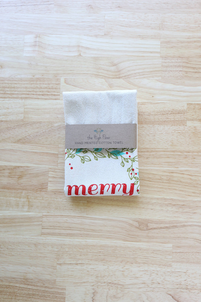 The High Fiber - Christmas Kitchen Towel, Merry, Handprinted Towel