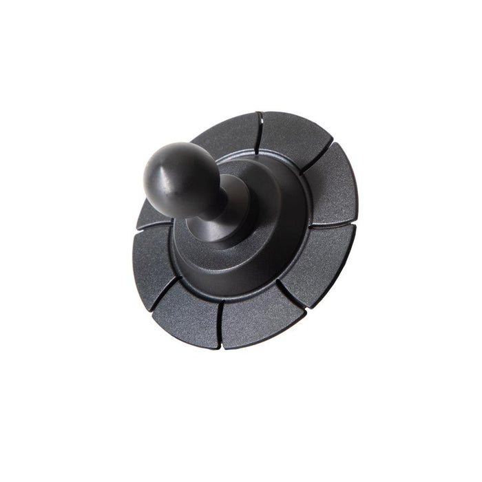 The VHB to Aluminum 20mm Ball Adapter is a black, round, segmented suction cup with a central knob handle—perfect for securely mounting your phone or tablet on any dashboard.