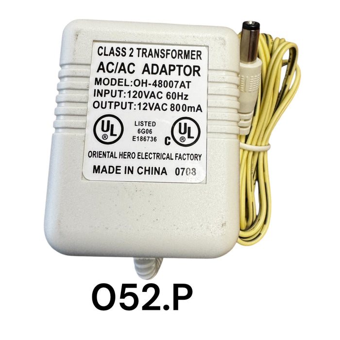 White Replacement Adapter 12V AC 800mA with Male Barrel Jack