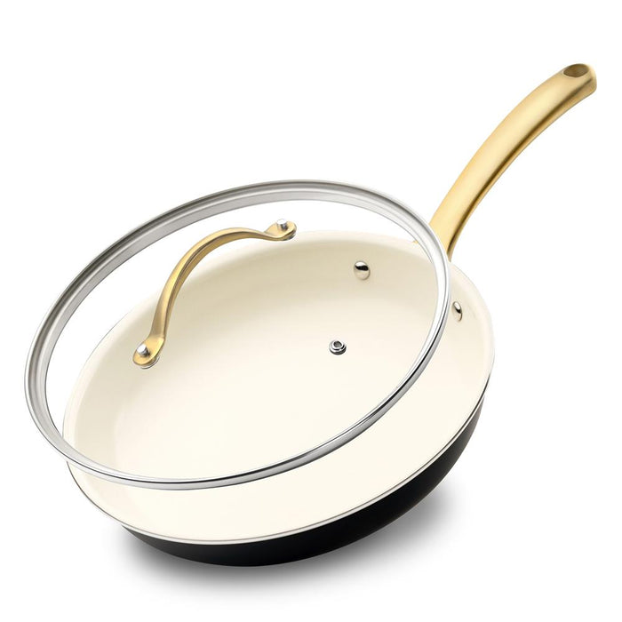 10" Non-Stick Frying Pan with Lid, Golden Titanium Handle, Easy Clean