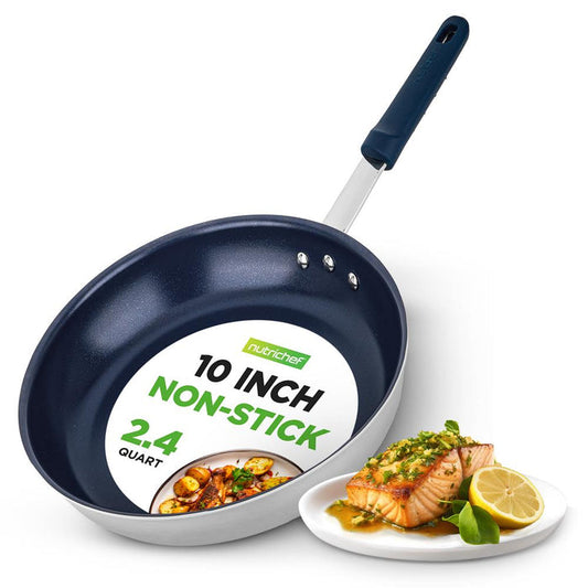 10" Nonstick Fry Pan - Easy Clean Ceramic Coating, Blue Silicone Handle