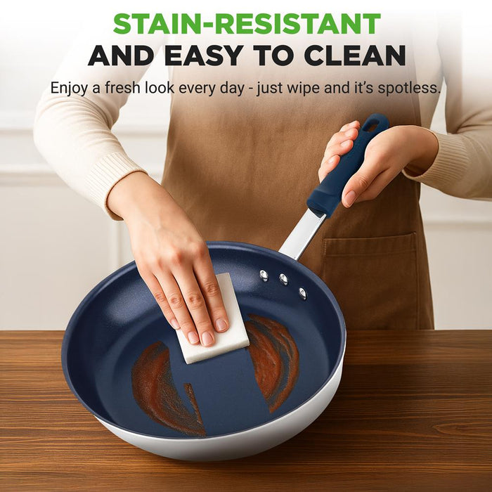 10" Nonstick Fry Pan - Easy Clean Ceramic Coating, Blue Silicone Handle
