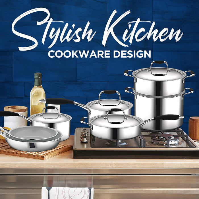 12-Piece Stainless Steel Cookware Set, Non-Stick Ceramic, Even Heat