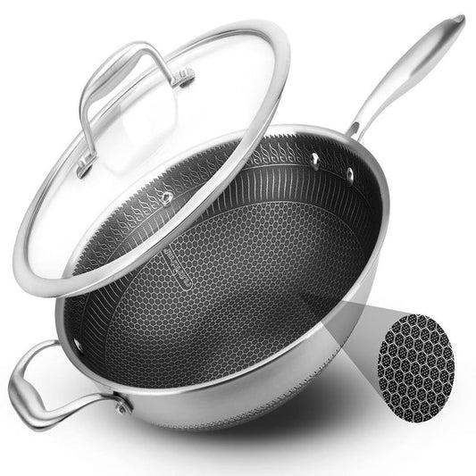 12" Stainless Steel Wok - Quick Heat, Non-Stick, Scratch-Resistant