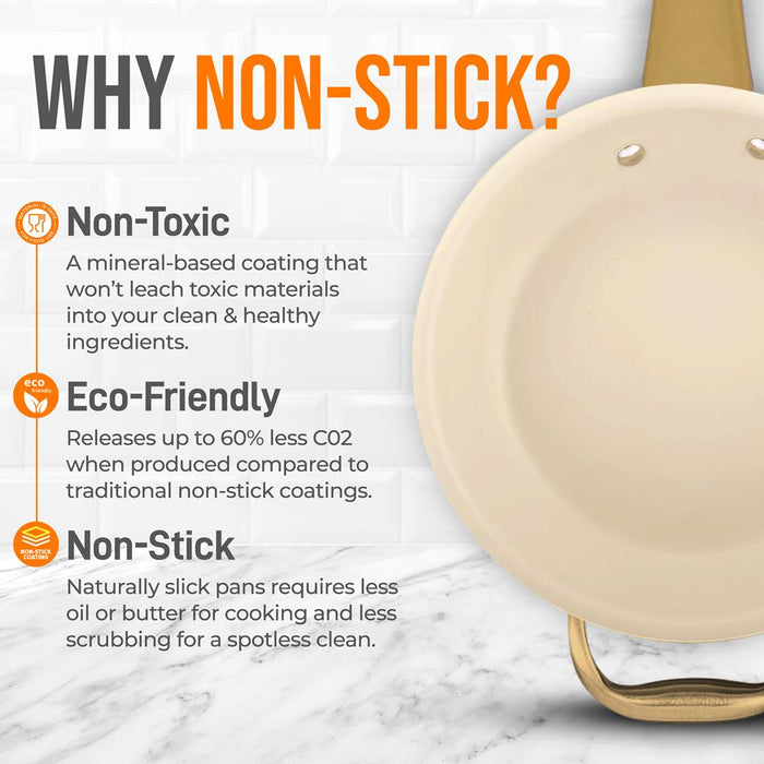 14" Non-Stick Fry Pan with Lid, Golden Titanium Handle, Easy Clean