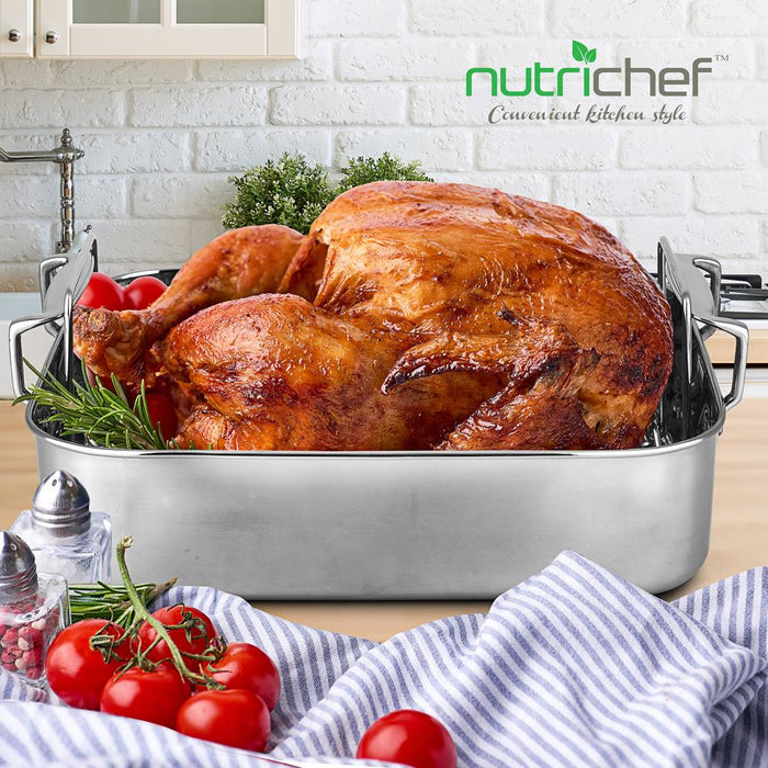 14" Stainless Steel Roasting Pan with Rack, Oven Safe, Easy Clean