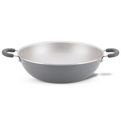 14.25-Inch Nonstick Induction Wok with two black handles on white background.