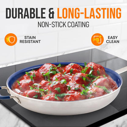 14''Non-Stick Fry Pan - Durable Pan With Silicone Handle, Ceramic Coating Inside
