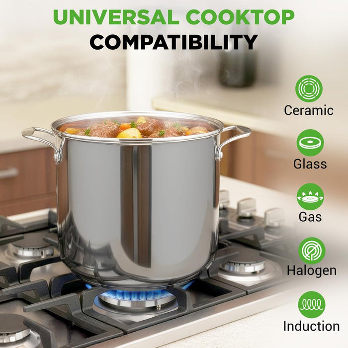 15-Quart Stainless Steel Stock Pot, Induction Safe, Tempered Glass Lid