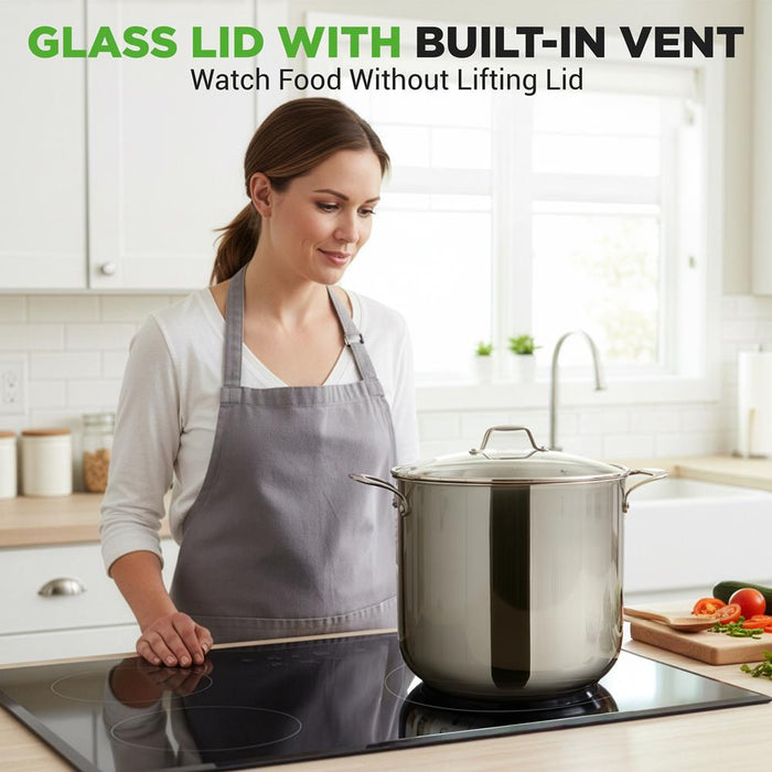 15-Quart Stainless Steel Stock Pot, Induction Safe, Tempered Glass Lid