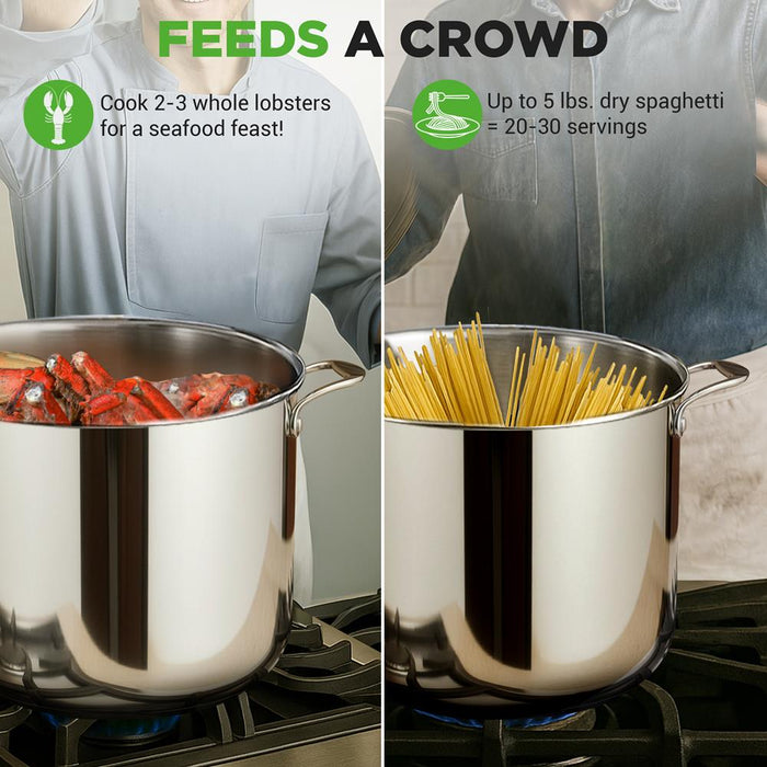 15-Quart Stainless Steel Stock Pot, Induction Safe, Tempered Glass Lid