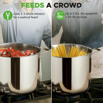 15-Quart Stainless Steel Stock Pot, Induction Safe, Tempered Glass Lid