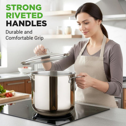 15-Quart Stainless Steel Stock Pot, Induction Safe, Tempered Glass Lid