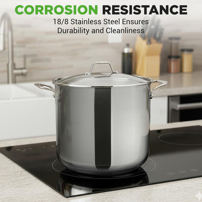 15-Quart Stainless Steel Stock Pot, Induction Safe, Tempered Glass Lid
