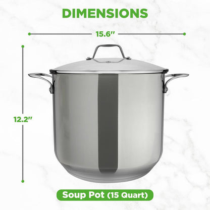 15-Quart Stainless Steel Stock Pot, Induction Safe, Tempered Glass Lid