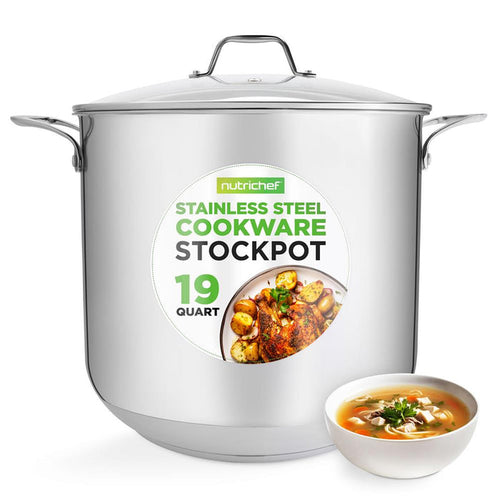 19-Quart Stainless Steel Stockpot, Induction-Compatible, See-Through Lid