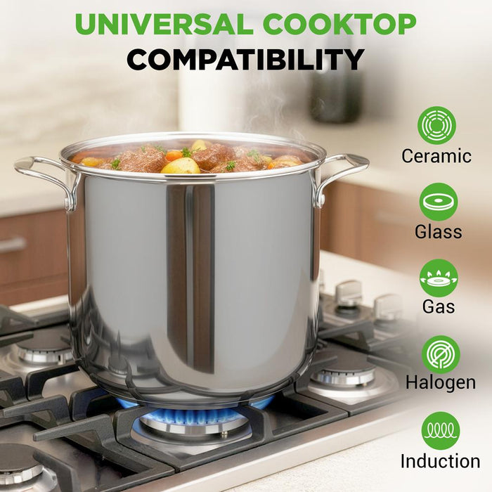 19-Quart Stainless Steel Stockpot, Induction-Compatible, See-Through Lid